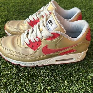 Nike Men's Red Black Gold Solid Leather Air Max 931896 994 Shoes Size 6.5 49ers